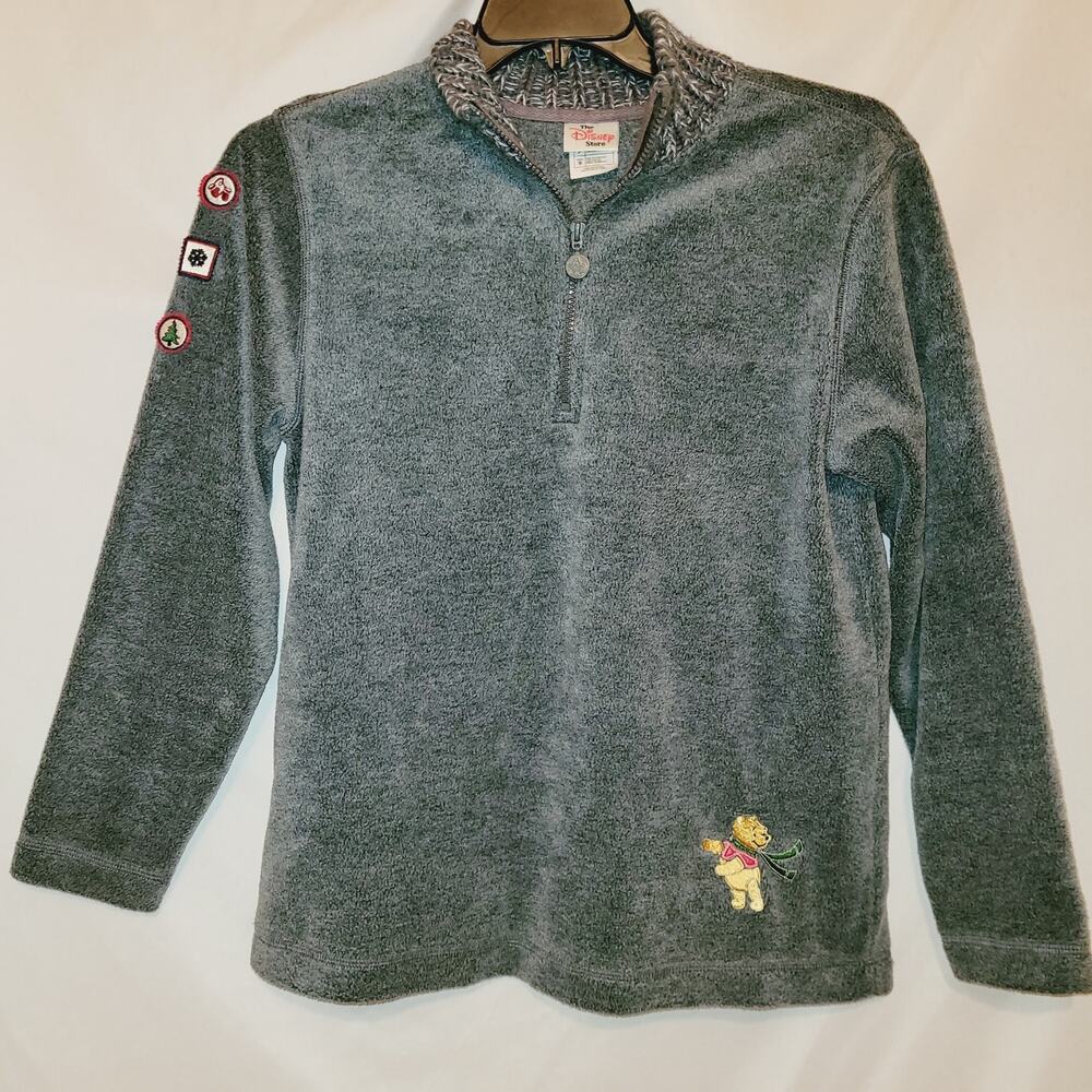The Disney Store Winnie the Pooh Grey Quarter Zip Fleece Sweatshirt Size Small
